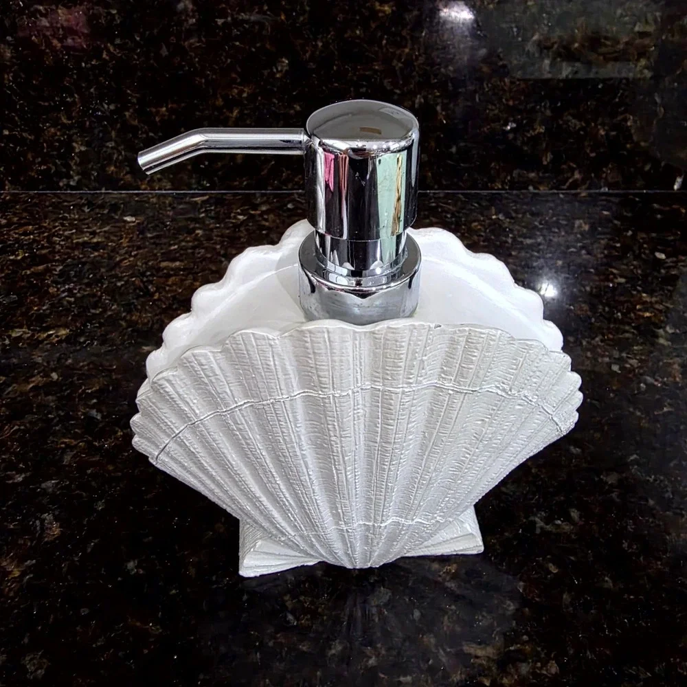 Bathroom Accessory Set White Seashell Soap Dispenser Nautical Tropical seaside